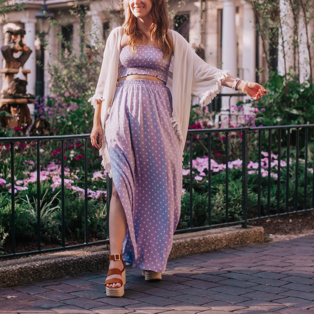 lavender polka dot skirt & tube top set